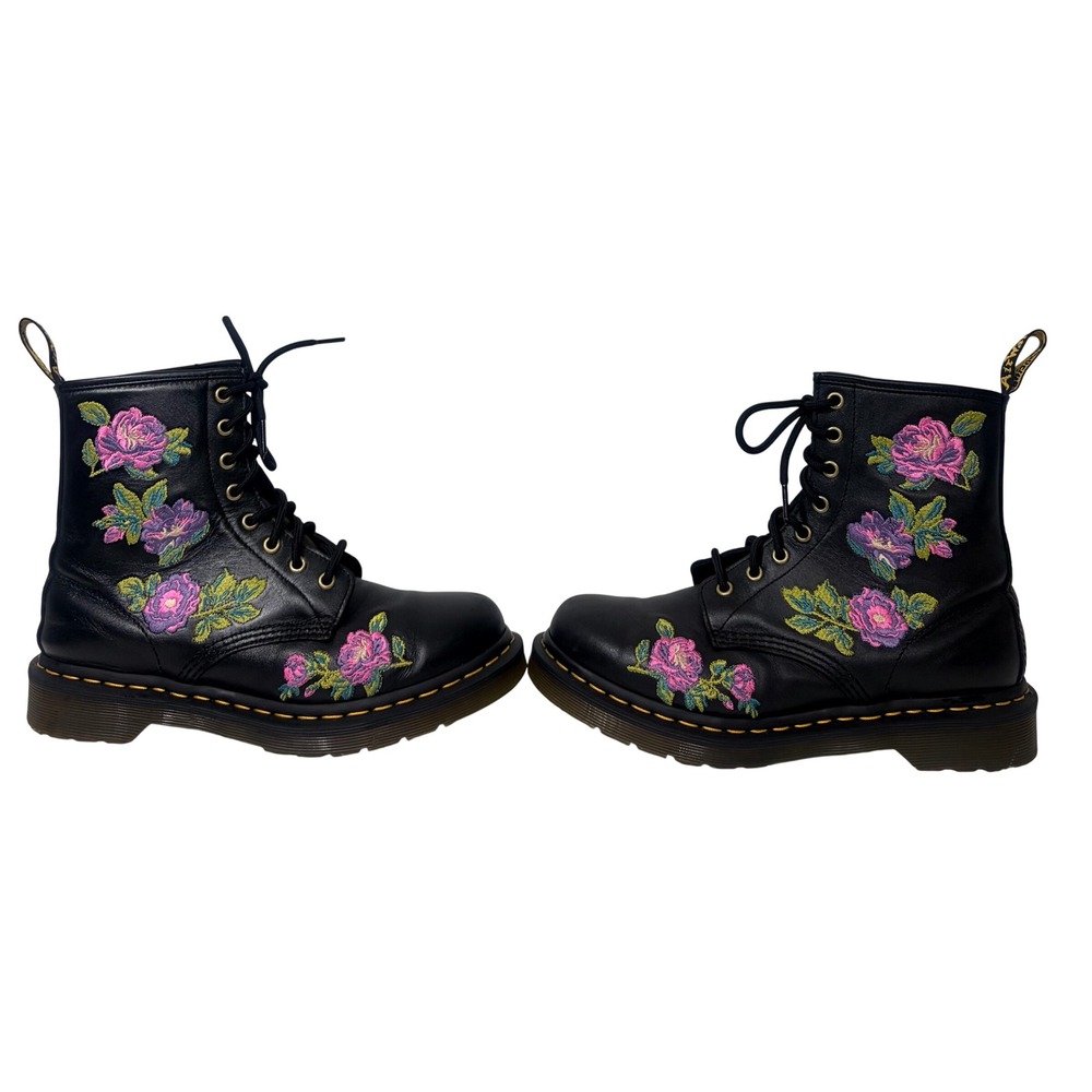 Dr. Martens 1460 Vonda II Black Softy T Floral Embroidered Boots Womens 8